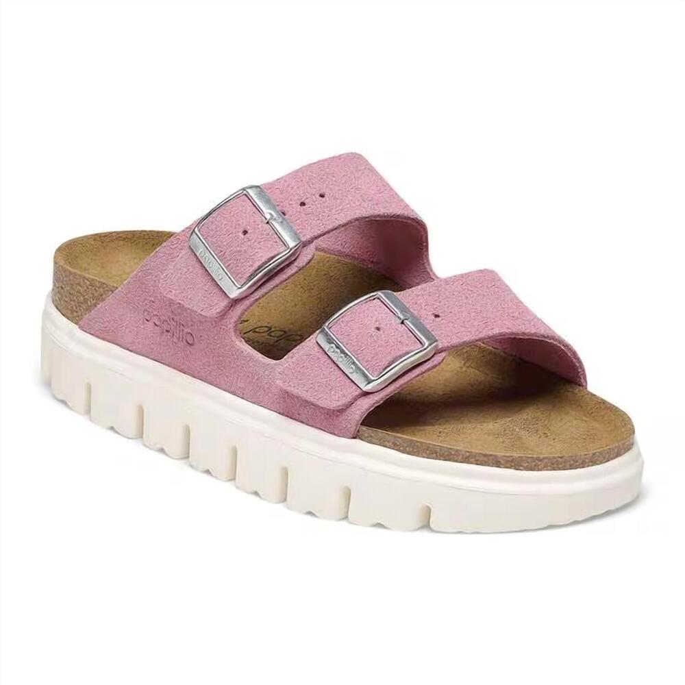NEW PAPILLIO women's arizona chunky suede leather sandals in candy pink
